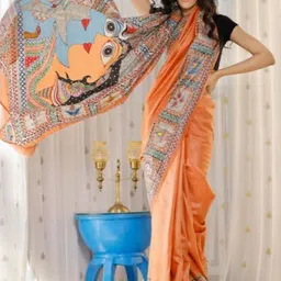 PHEASANT Ethnic Motifs Printed Pure Linen Saree With Blouse Piece-picture-7