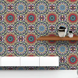 ArtzFolio Blue & Red Floral Printed UV Resistant Wallpaper-image-10