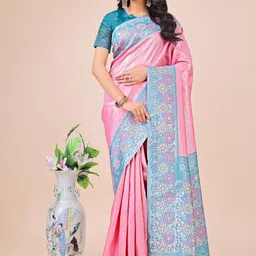 Astita Woven Design Zari Saree with Rich Pallu & Tassels-image-6