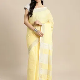 KALINI Solid Zari Linen Blend Saree-image-46