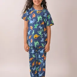 Anthrilo Girls Summer Blue Dino Dreams Short Sleeves Pyjama Set Blue-image-7