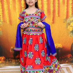 BownBee Girls Embroidered Mirror Work Ready to Wear Lehenga & Blouse With Dupatta-picture-14