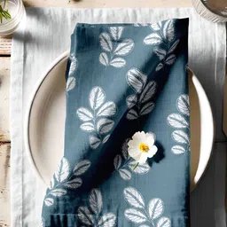 Vargottam Blue & White 12 Pieces Printed Cotton Reusable & Disposable Table Napkins-14