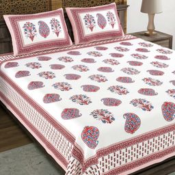 Myntra Elegant Homes Pink Ethnic Motifs Printed 210 TC Cotton Breathable King Bedsheet Set-image-1
