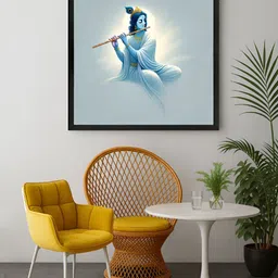 999Store Grey & Blue Lord Krishna Canvas Wall Art-image-90