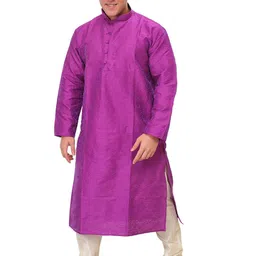 Exotic India Men Solid Mandarin CollarKurta with Churidar-46