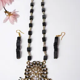 Jolly Faces Long Black Necklace & Earrings Set-image-39