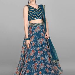 Piludi Printed Thread Work Semi-Stitched Lehenga & Unstitched Blouse With Dupatta image 2