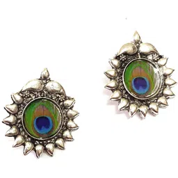 Yash Jewels Emporiums Silver Plated Oxidised Peacock Shaped Studs-image-85