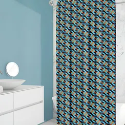 ArtzFolio Blue and Orange Geometric Printed Waterproof Shower Curtain-image-69