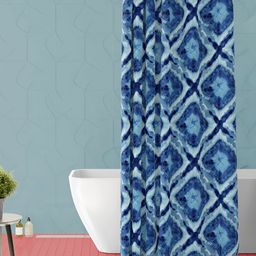 ArtzFolio Blue & Black Geomteric Printed Waterproof Shower Curtain-image-6