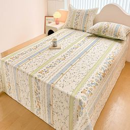 JC HOME Beige & Blue Floral Pure Cotton 220TC King Bedsheet Set 2.50 m x 2.30 m-image-82