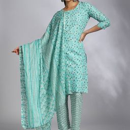 Moda Rapido Women Floral Printed Cotton Kurta with Trousers & Dupatta-image-38