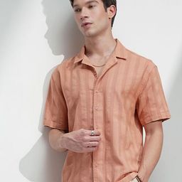 HIGHLANDER Men Comfort Relaxed Fit Textured Cuban Collar Cotton Casual Shirt-picture-29