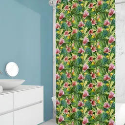 ArtzFolio Green & Pink Floral Printed Waterproof Shower Curtain-image-80