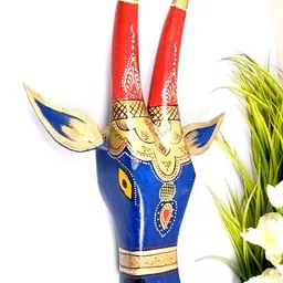 apka mart Blue & Pink Printed Cow Head With Detachable Ears Hanging Wooden Wall Decor-image-67
