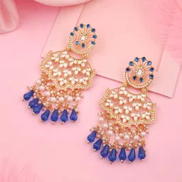 Brado Jewellery Gold-Plated Artificial Stones Studded & Beaded Floral Shaped Drop Earrings-15