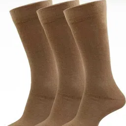 Akeeta Unisex Pack of 3 Khaki Solid Full Length Cotton Socks-picture-30