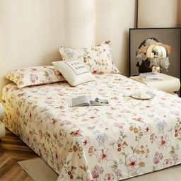 Story@home Off White Floral Printed Microfiber 300 TC King Bedsheet with 2 Pillow Covers-image-38