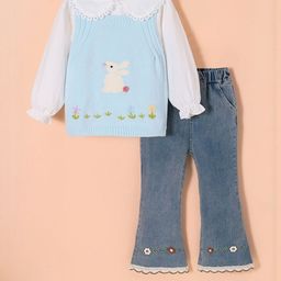 Hopscotch Girls Printed 3-Pc Bunny Garden Jeans Set-picture-14