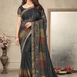 Styleveda Striped Zari Pure Georgette Block Print Saree-13