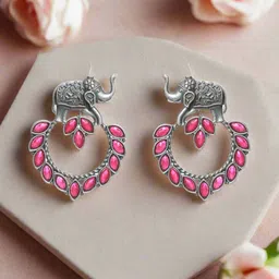 Jazz and Sizzle Silver Plated Artificial Stones Studded Animal Shaped Drop Earrings-27