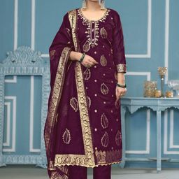 HERE&NOW Floral Printed Beads And Stones Unstitched Dress Material-image-83