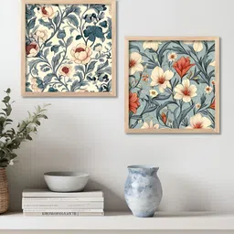 WALLLANE Brown & Grey 2 Pieces Floral & Botanical Indian Madhubani Wooden Wall Art-4