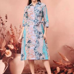 Claura Women Floral Printed Pure Cotton Fit & Flare Dress Comes with a belt-image-8