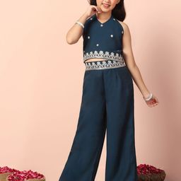 BAESD Girls Embroidered Halter Neck Chanderi Top With Palazzos-picture-2