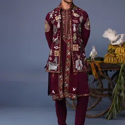 KALPRAAG Men Floral Embroidered Regular Sequinned Kurta with Trousers & With Dupatta-picture-49