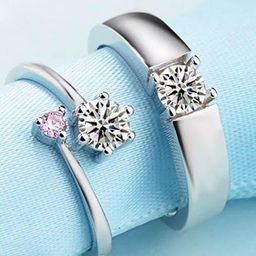 kazare Set Of 2 Rhodium-Plated Stone Studded Couple Finger Rings-image-39