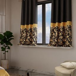 Stoa Paris Versailles Black & Gold-Toned Set of 2 Ethnic Motifs Window Curtains-12