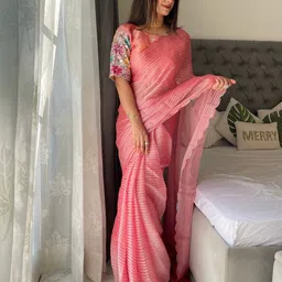 K 5 Fashion Striped Pure Chiffon Saree-image-74