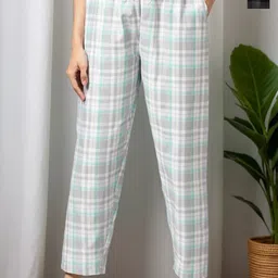 Kryptic Pack Of 2 Checked Pure Cotton Mid-Rise Lounge Pants-image-1