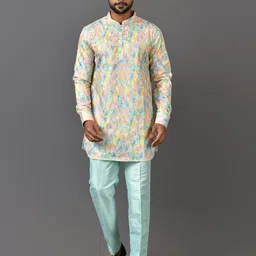 Simaaya Men Geometric Printed Festive Satin Straight Kurta-picture-31