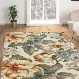 OBSESSIONS Cream-Coloured Floral Anti-Skid Polypropylene Carpet-12