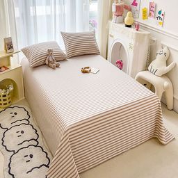 JC HOME Khaki & White Striped 140 TC King Bedsheet with 2 Pillow Covers-image-37