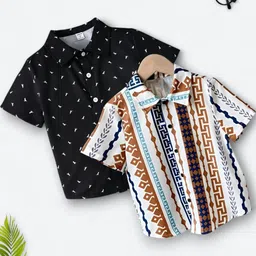 vani couture Boys Shirt Checkered, Printed Casual Short Sleeve Shirts Pack of 2-picture-9