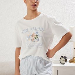 Trendyol Women Printed Round Neck Short Sleeves Pure Cotton Night suit-image-69