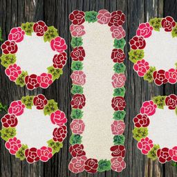 YWULY 5-Pcs White & Red Floral Embellished Table Linen Set-6