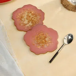 DULI 2Pcs Pink & Yellow Textured Flower Coasters-image-5