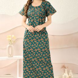 Soulemo Wome Printed Pure Cotton Square Neck Maxi Nightdress-image-67