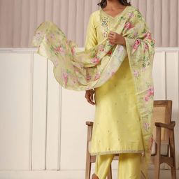 SUAAC Women Ethnic Motifs Embroidered Regular Thread Work Kurta with Trousers & With Dupatta-picture-53