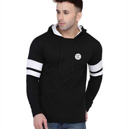 BEYOU FASHION Men Striped Hooded Cotton Slim Fit T-shirt-image-61