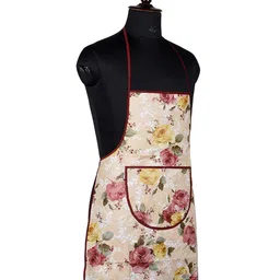 Kuber Industries Beige & Pink Printed Skin Friendly Aprons With Ties image 3