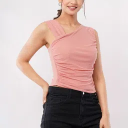 Deshi Girl Women Solid Gathered or Pleated One Shoulder Ruched Fitted Regular Top-picture-12