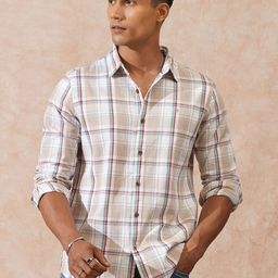 WROGN Men Comfort Slim Fit Tartan Checks Pure Cotton Shirt-image-78