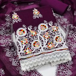 DIVASTRI Floral Embroidered Thread Work Unstitched Dress Material-image-84