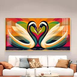 THE NEXT DECOR Yellow & Pink Romantic Swanscape Wall Art-image-61